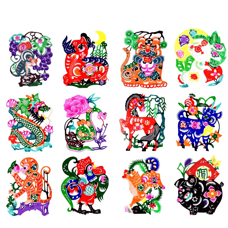 Chinese Traditional Elements Dyed Color Zodiac Paper-cut Art Finished Product — style photo